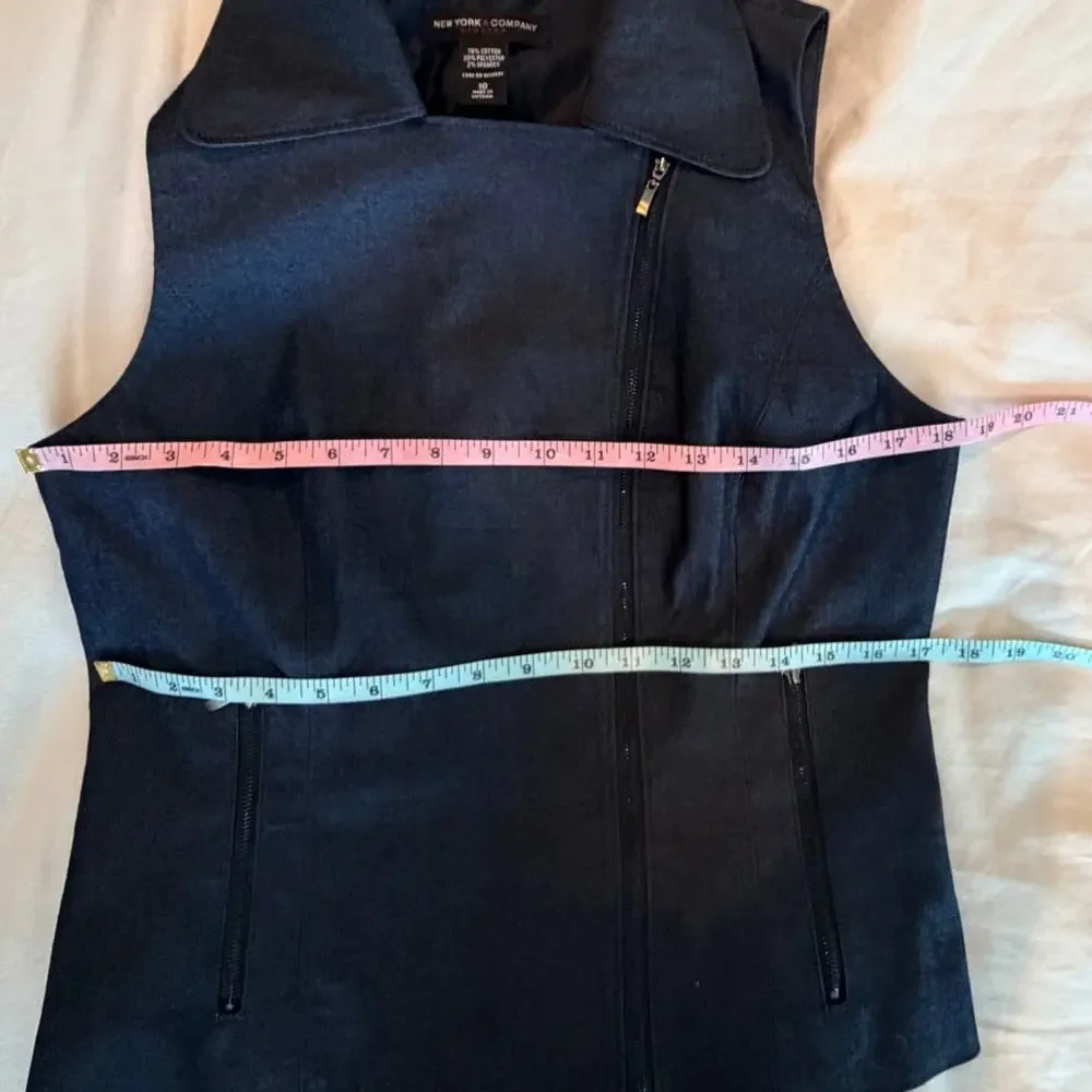 New York & Company Denim  Stretch Zip Front  Vest Navy Blue Tailored Size 10